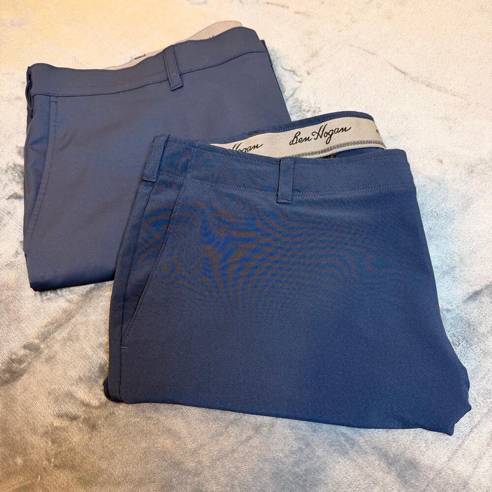Bundle of 2 Ben Hogan Mens Golf Shorts 42 Blue Active Flex Flat Front Stretch